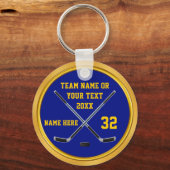 青と金ゴールドホッケーキーチェーンギフトパーソナライズされた キーホルダー (正面)