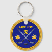 青と金ゴールドホッケーキーチェーンギフトパーソナライズされた キーホルダー (裏面)