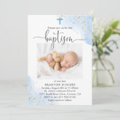 青と金ゴールドボーイバプテスマ《キリスト教》洗礼式や命名式献身 招待状 (スタンド正面)