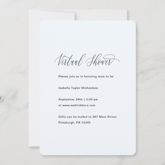 青と金ゴールドボーイフェイク紙吹雪仮想シャワー 招待状 (正面)