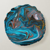 青と金ゴールドマーブル。金大理石リク ラウンドクッション (裏面)