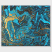青と金ゴールドマーブル。金大理石リク ラッピングペーパー (フラット)