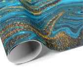 青と金ゴールドマーブル。金大理石リク ラッピングペーパー (ロールコーナー)
