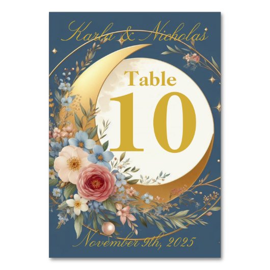 青と金ゴールドムーンフラワー結婚ズ テーブルナンバー (正面)
