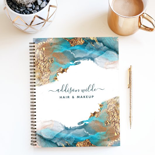 青と金ゴールドモダンのインク事業 ノートブック