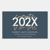 青と金ゴールドモダンのスタイリッシュ卒業 長方形シール (正面)