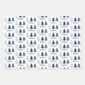 青と金ゴールドモダンのメリークリスマスツリー ラッピングペーパーシート (正面)