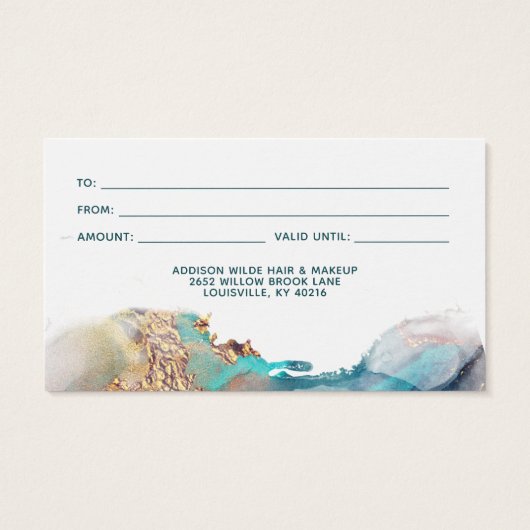 青と金ゴールドモダンの水色ギフトカード (裏面)