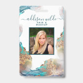 青と金ゴールドモダンの水色サロンID バッジ (表面)