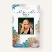 青と金ゴールドモダンの水色サロンID バッジ (正面)