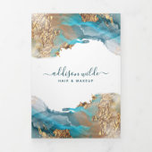 青と金ゴールドモダンの液体インクサロンパンフレット 三つ折りカード (カバー)