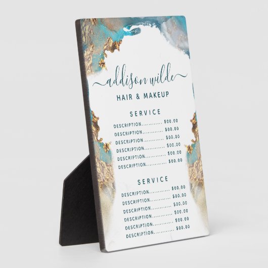 青と金ゴールドモダンの液体インク価格メニュー フォトプラーク (側面)