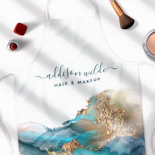 青と金ゴールドモダンの液体水カラーインク エプロン