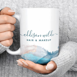 青と金ゴールドモダンの液体水カラーインク コーヒーマグカップ