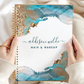 青と金ゴールドモダンの液体水カラーインク プランナー手帳