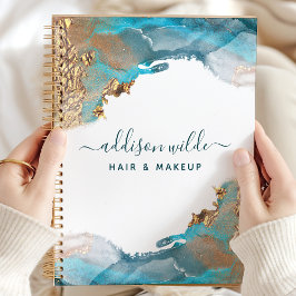 青と金ゴールドモダンの液体水カラーインク プランナー手帳