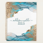 青と金ゴールドモダンの液体水カラーインク プランナー手帳 (正面)