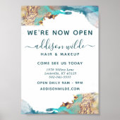 青と金ゴールドモダンの液体水カラーインク ポスター (正面)