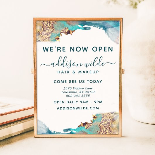 青と金ゴールドモダンの液体水カラーインク ポスター