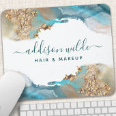 青と金ゴールドモダンの液体水カラーインク マウスパッド