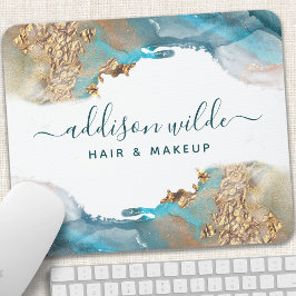 青と金ゴールドモダンの液体水カラーインク マウスパッド