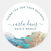 青と金ゴールドモダンの液体水カラーインク ラウンドシール (正面)