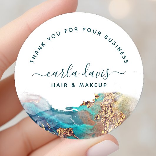 青と金ゴールドモダンの液体水カラーインク ラウンドシール