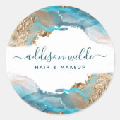 青と金ゴールドモダンの液体水カラーインク ラウンドシール (正面)