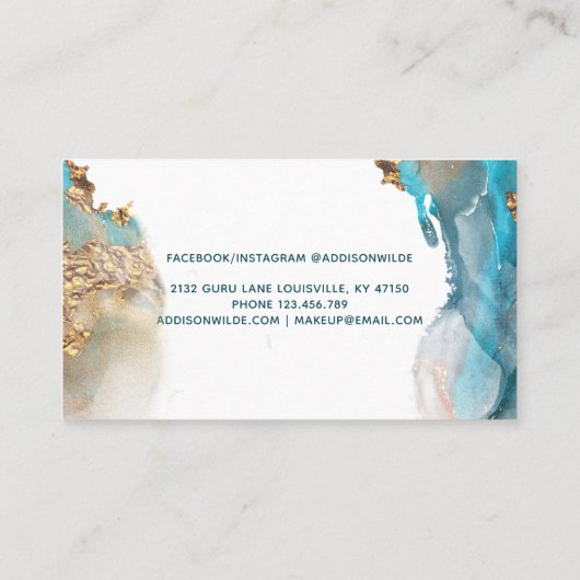 青と金ゴールドモダンの液体水カラーインク ロイヤリティカード (裏面)