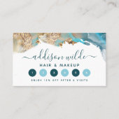 青と金ゴールドモダンの液体水カラーインク ロイヤリティカード (正面)