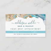 青と金ゴールドモダンの液体水カラーインク 予約カード (正面)