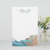 青と金ゴールドモダンの液体水カラーインク 便箋 (スタンド正面)