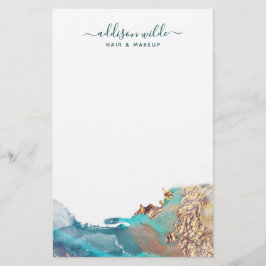 青と金ゴールドモダンの液体水カラーインク 便箋