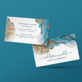 青と金ゴールドモダンの液体水カラーインク 名刺