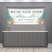 青と金ゴールドモダンの液体水カラーインク 横断幕