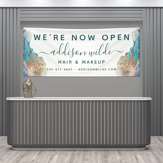 青と金ゴールドモダンの液体水カラーインク 横断幕