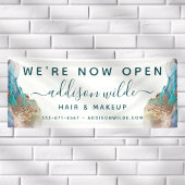 青と金ゴールドモダンの液体水カラーインク 横断幕