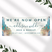 青と金ゴールドモダンの液体水カラーインク 横断幕