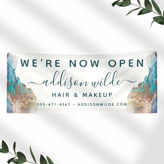 青と金ゴールドモダンの液体水カラーインク 横断幕