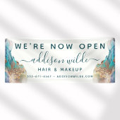 青と金ゴールドモダンの液体水カラーインク 横断幕