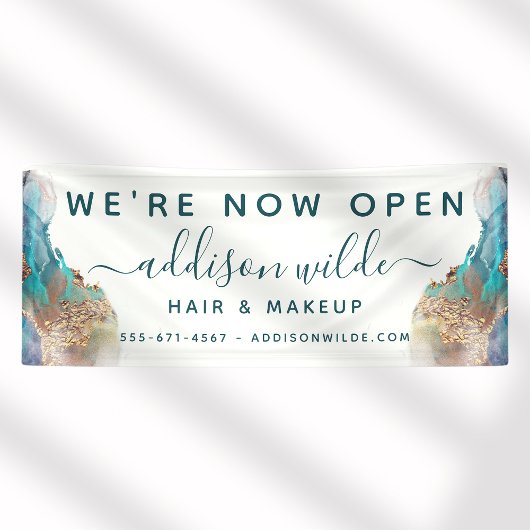 青と金ゴールドモダンの液体水カラーインク 横断幕