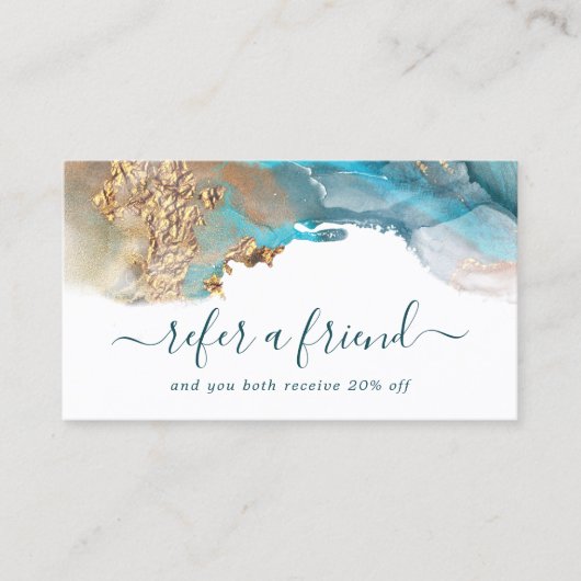 青と金ゴールドモダンの液体水カラーインク 紹介カード (正面)