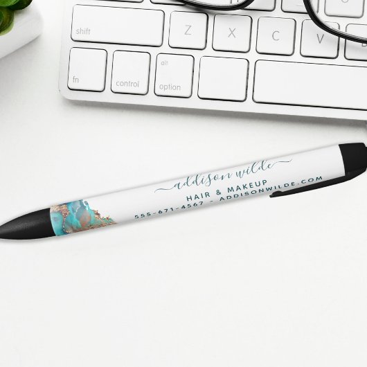 青と金ゴールドモダンの液体水カラーインク 黒ボールペン