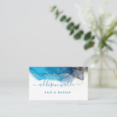 青と金ゴールドモダンアート液体水彩インク 名刺 (スタンド正面)