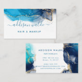 青と金ゴールドモダンアート液体水彩インク 名刺 (正面/裏面)