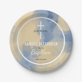 青と金ゴールドモダン色男の赤ちゃんバプテスマ ペーパープレート