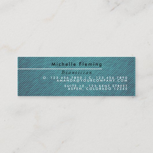 青と金ゴールドリネンのファブリックのミニ名刺 スキニー名刺 (裏面)