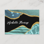 青と金ゴールドリネンのファブリックの名刺 名刺 (正面)