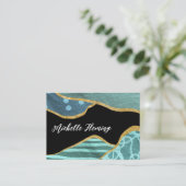 青と金ゴールドリネンのファブリックの名刺 名刺 (スタンド正面)