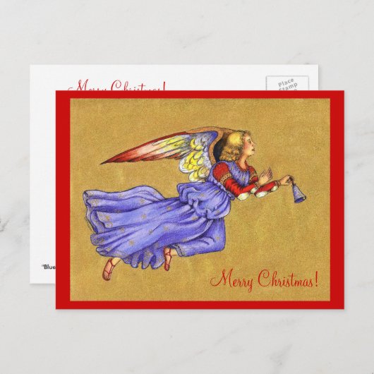 青と金ゴールドルネッサンスエンジェルクリスマスポストカード シーズンポストカード (正面/裏面)